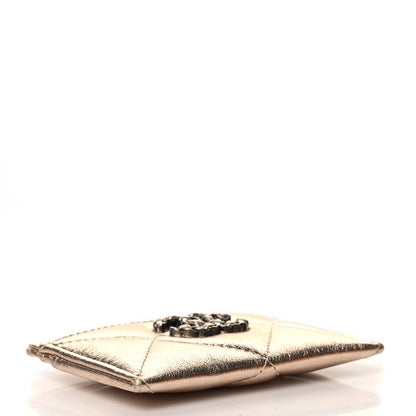 Chanel Metallic Lambskin Quilted Chanel 19 Card Holder Gold 4 of 9