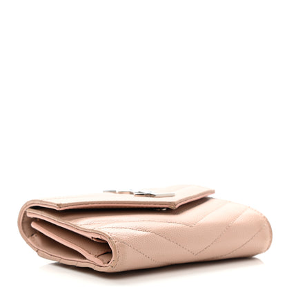 Saint Laurent Grain De Poudre Matelasse Chevron Small Monogram Envelope Wallet Blush 4 of 10