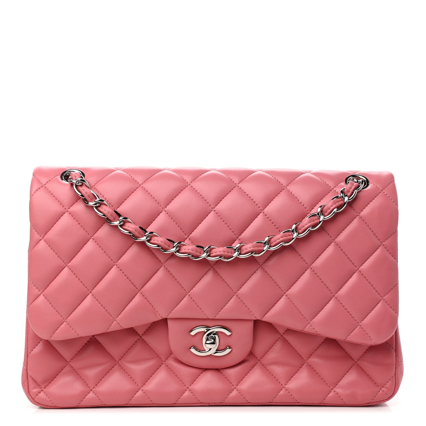 Lambskin Quilted Jumbo Double Flap Pink