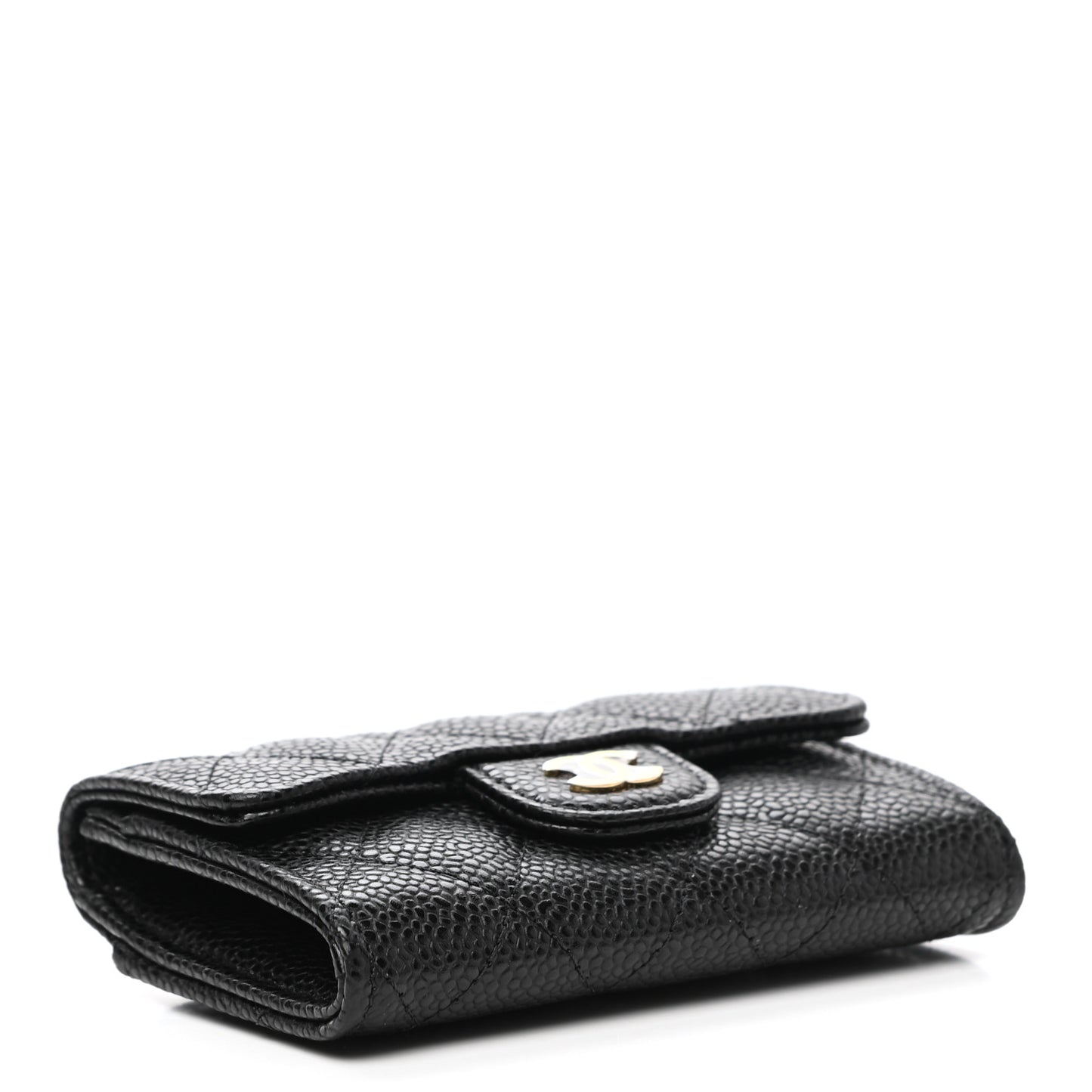 Caviar Quilted Flap Card Holder Wallet Black