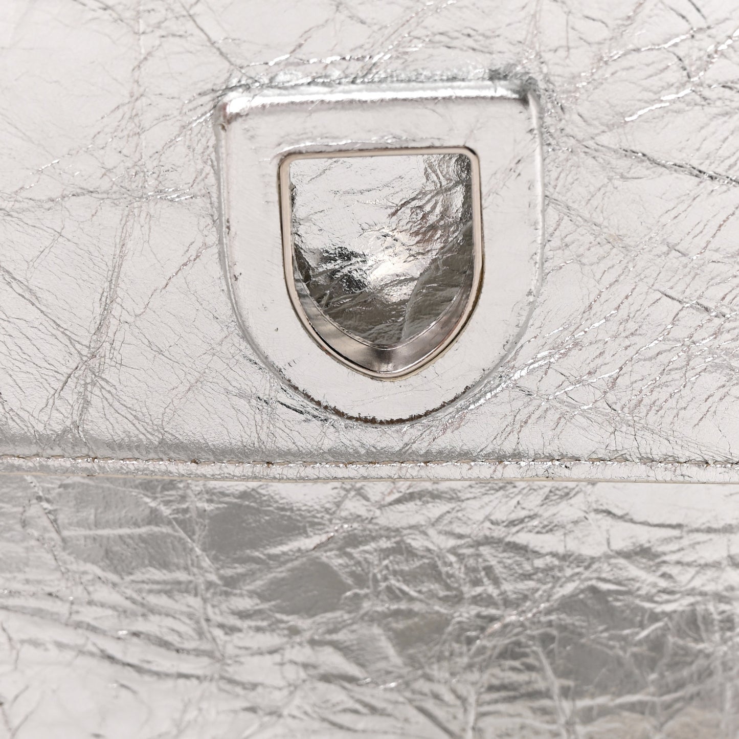 Metallic Calfskin Medium Diorever Flap Silver