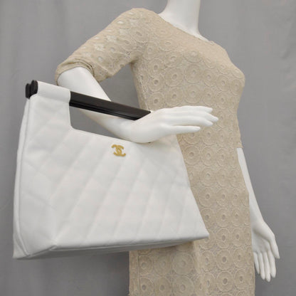 Chanel Caviar Quilted Wood Handle Tote White 2 of 9