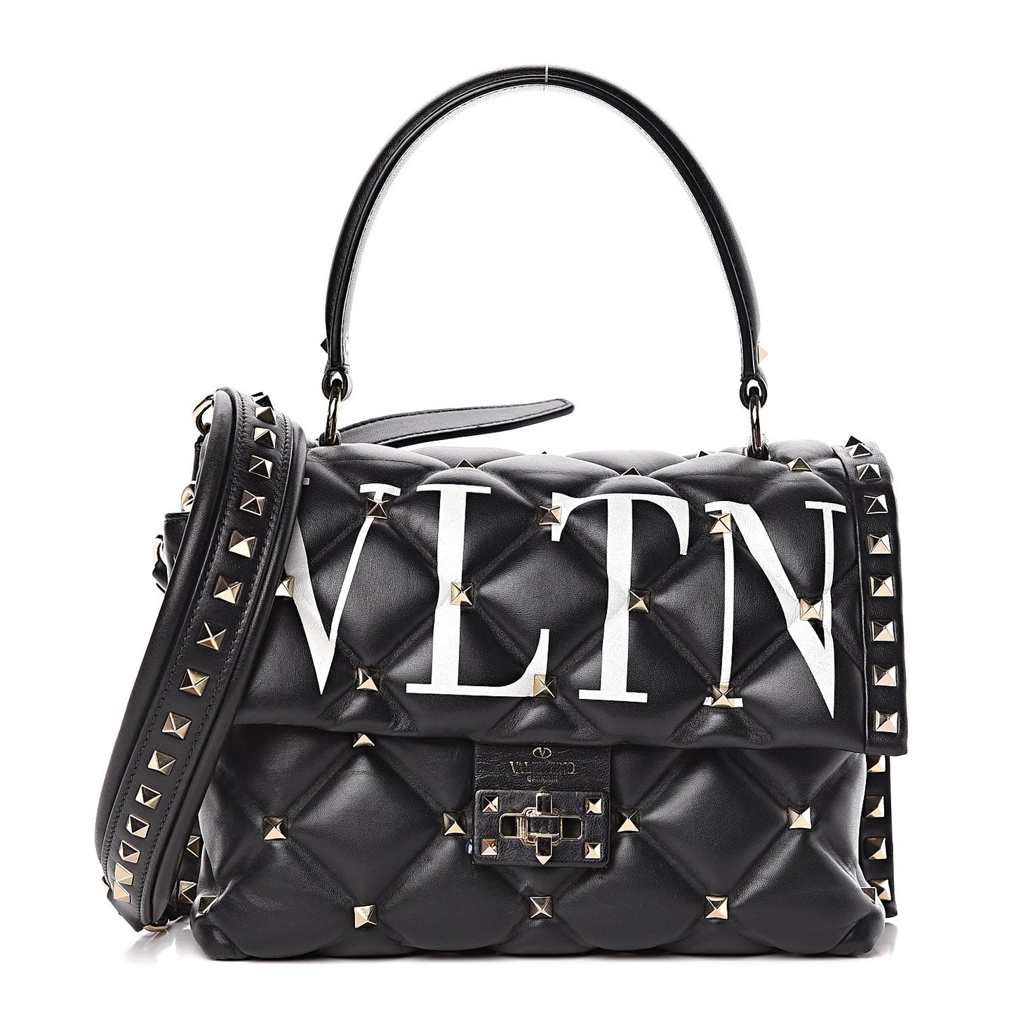 Lambskin VLTN Print Candystud Top Handle Bag Black