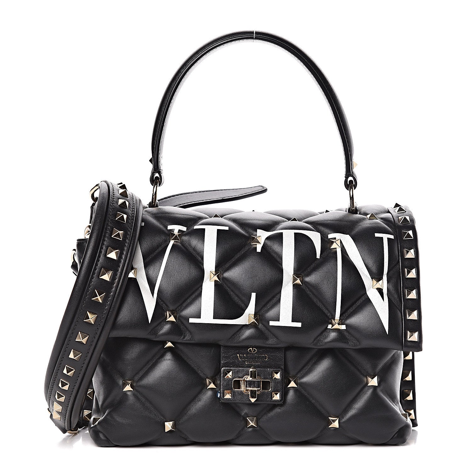 Valentino Garavani Lambskin VLTN Print Candystud Top Handle Bag Black 1 of 14