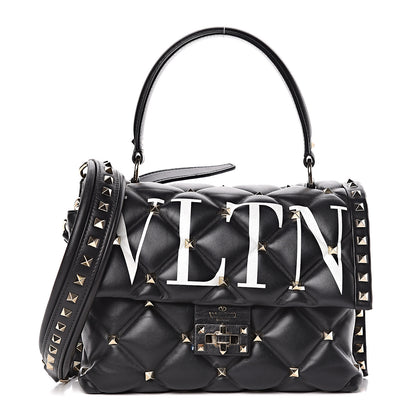 Valentino Garavani Lambskin VLTN Print Candystud Top Handle Bag Black 1 of 14