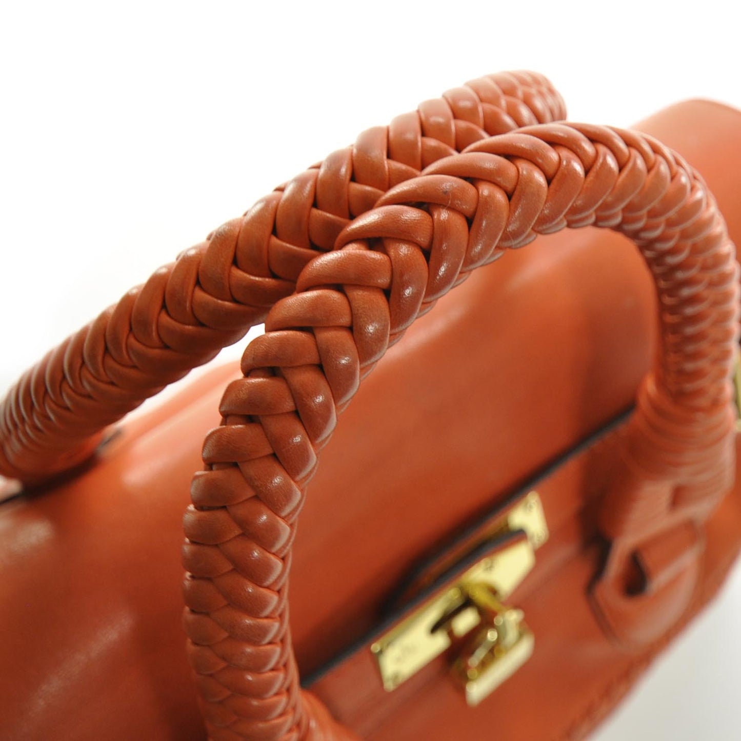 Leather Handmade Medium Top Handle Bag Orange