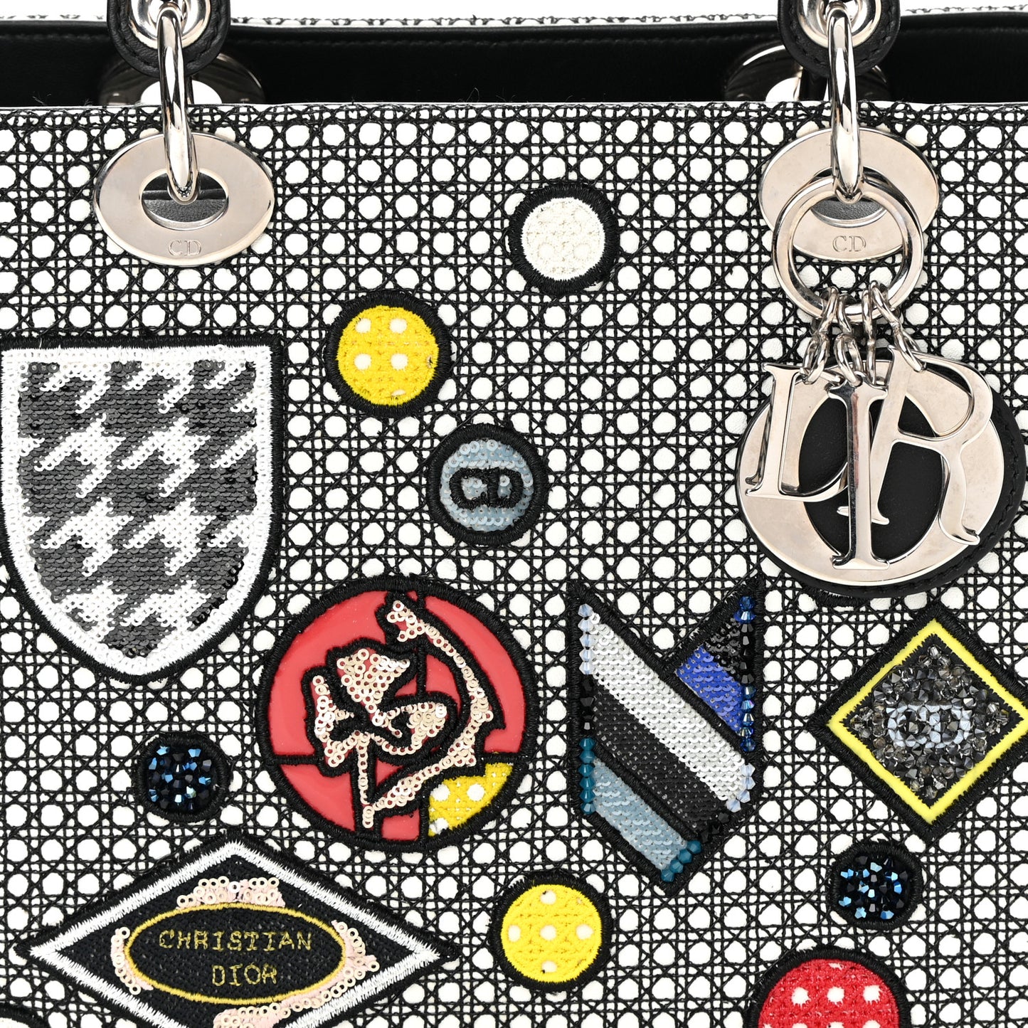 Micro-Cannage Smooth Calfskin Medium Lucky Badges Lady Dior Multicolor