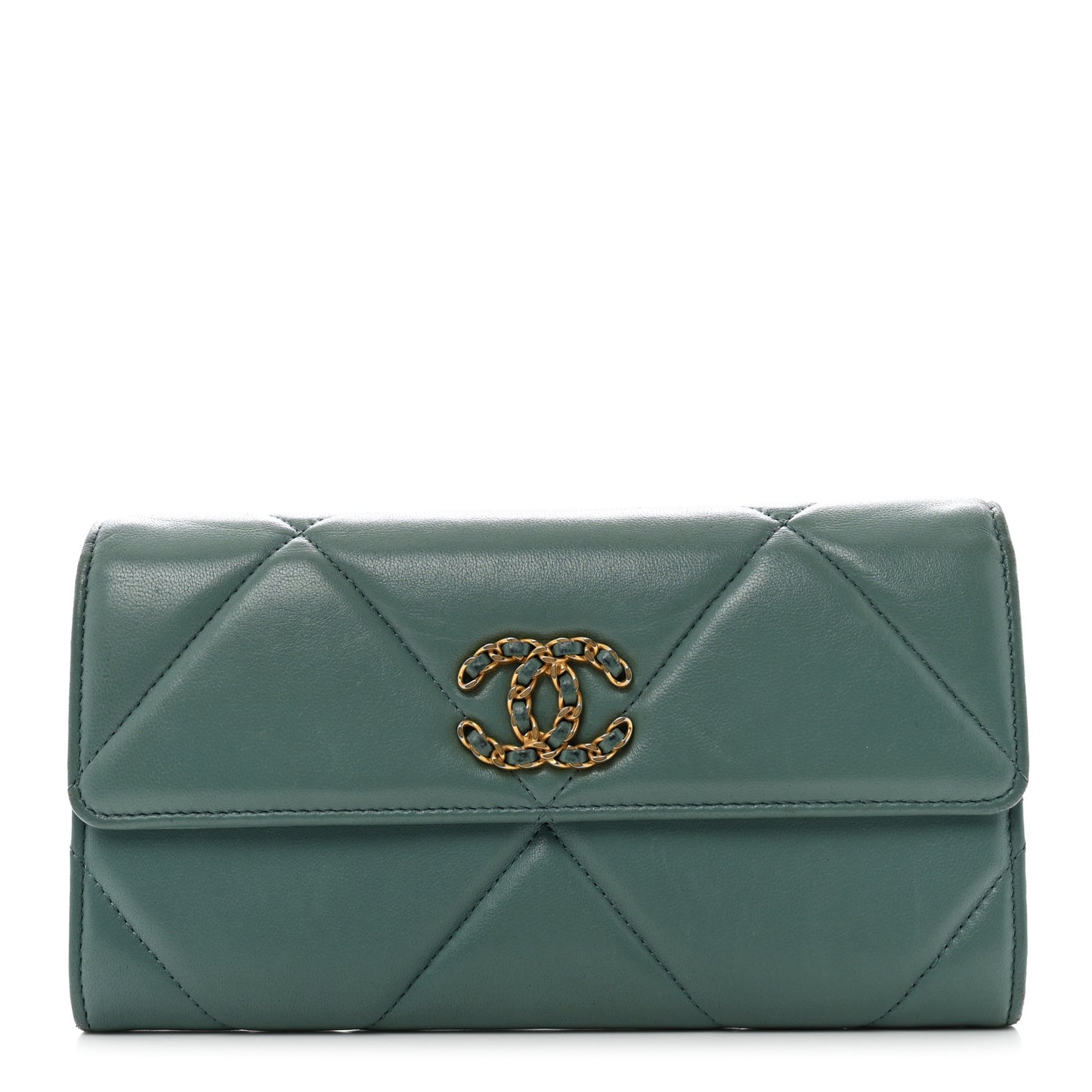Lambskin Quilted Chanel 19 Flap Wallet Green