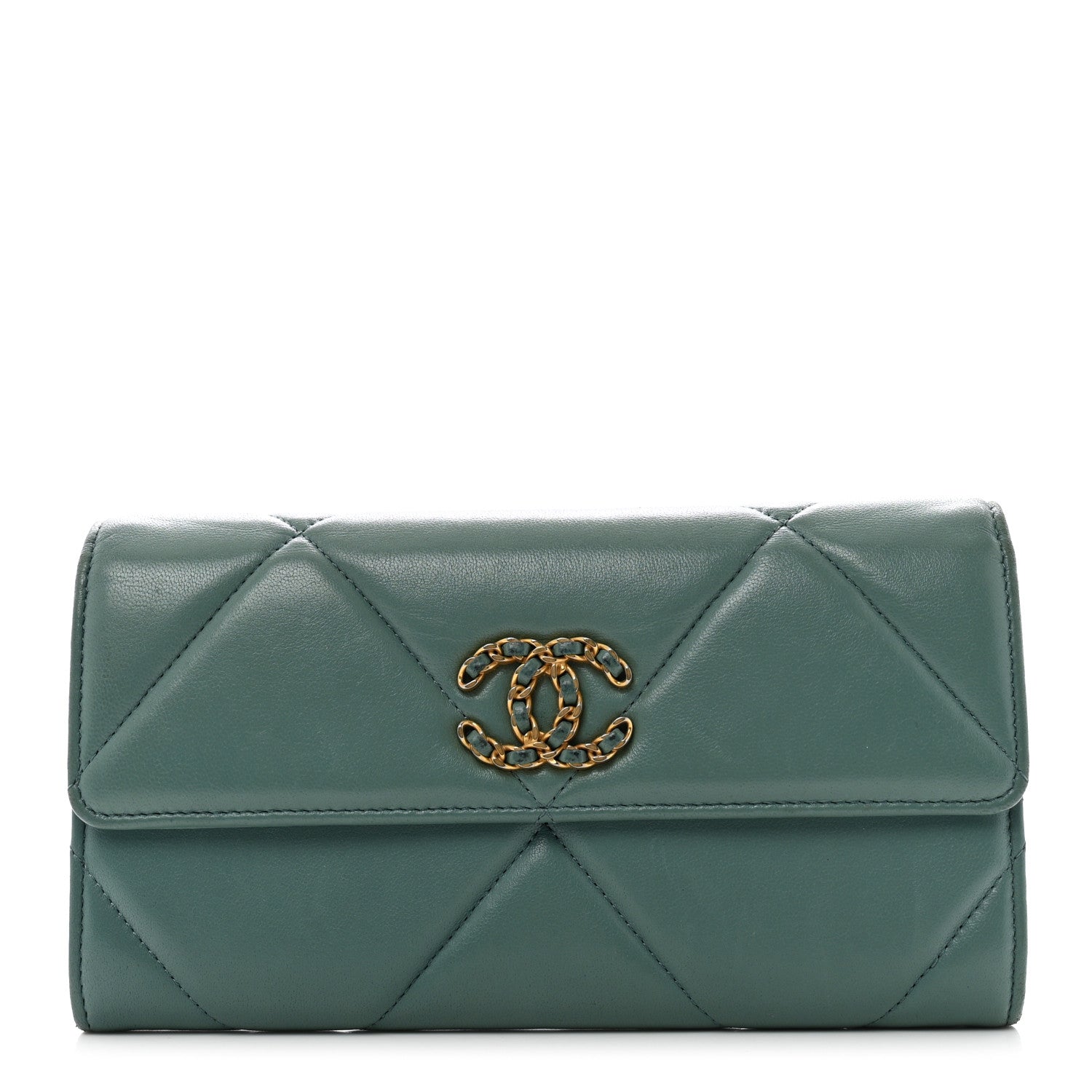 Chanel Lambskin Quilted Chanel 19 Flap Wallet Green 1 of 12
