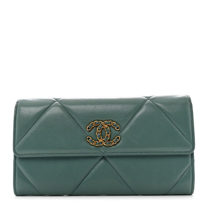 Chanel Lambskin Quilted Chanel 19 Flap Wallet Green 1 of 12