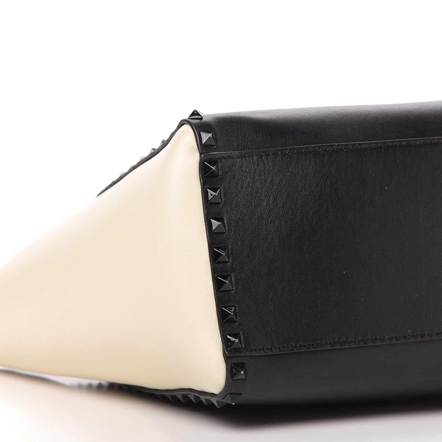 Valentino Garavani Vitello Bi-Color Rockstud Double Handle Tote Ivory Black 6 of 10