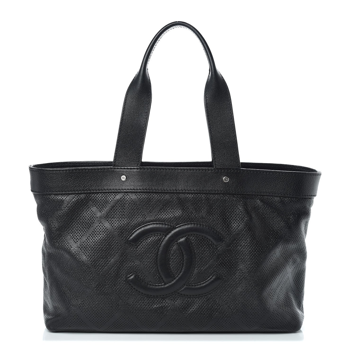 Chanel Goatskin Perforated Large CC Tote Black 1 of 11