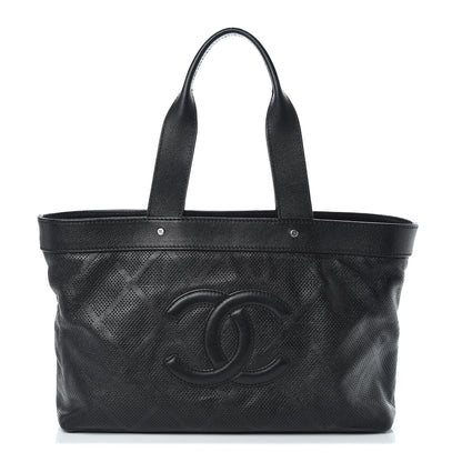 Chanel Goatskin Perforated Large CC Tote Black 1 of 11