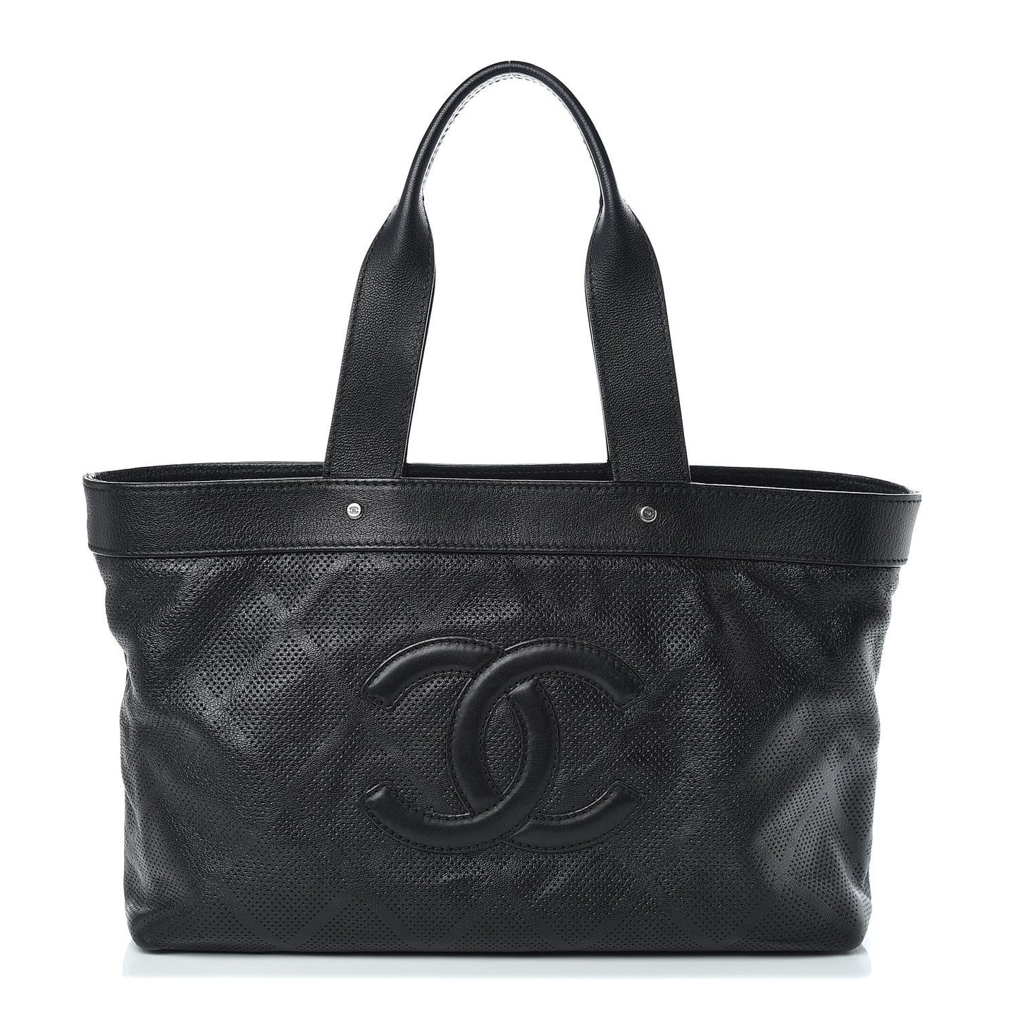 Goatskin Perforated Large CC Tote Black