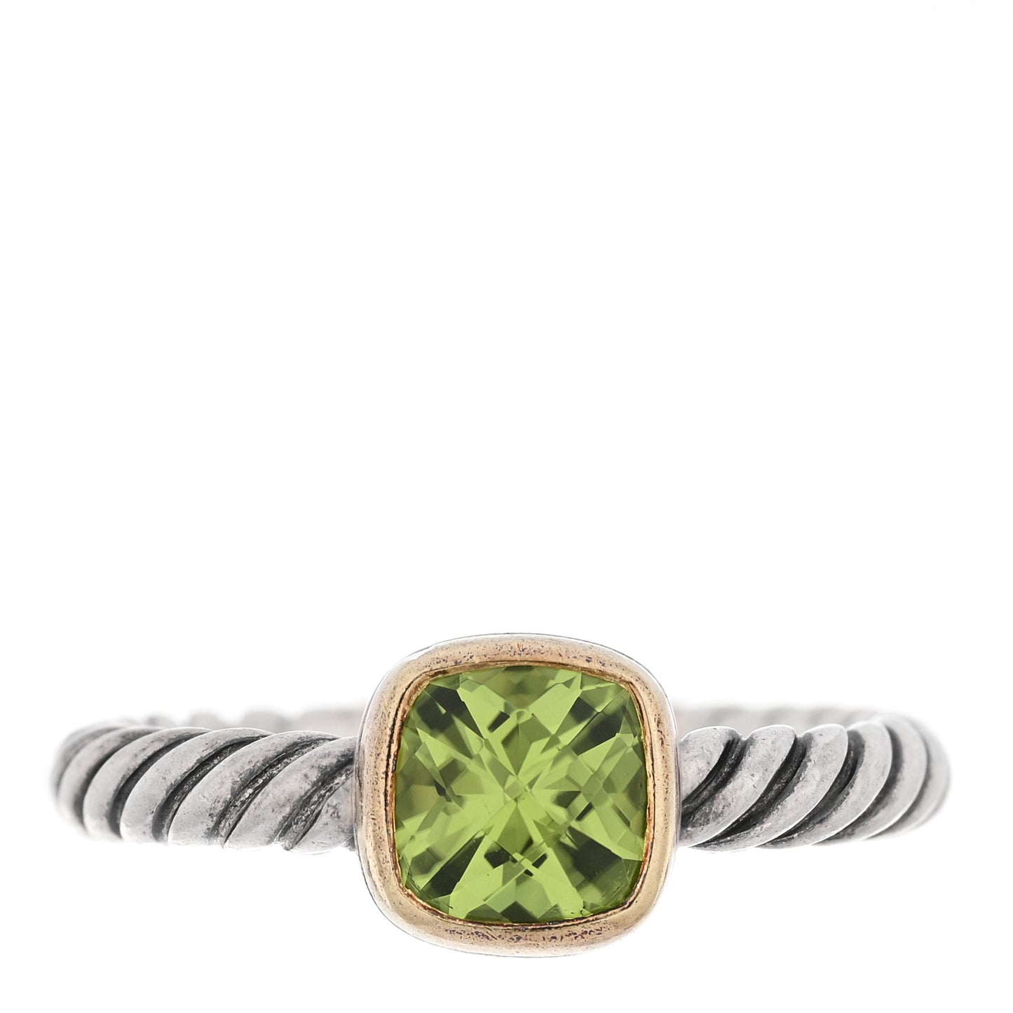 Sterling Silver 18K Yellow Gold Peridot Cushion Ring 54 7