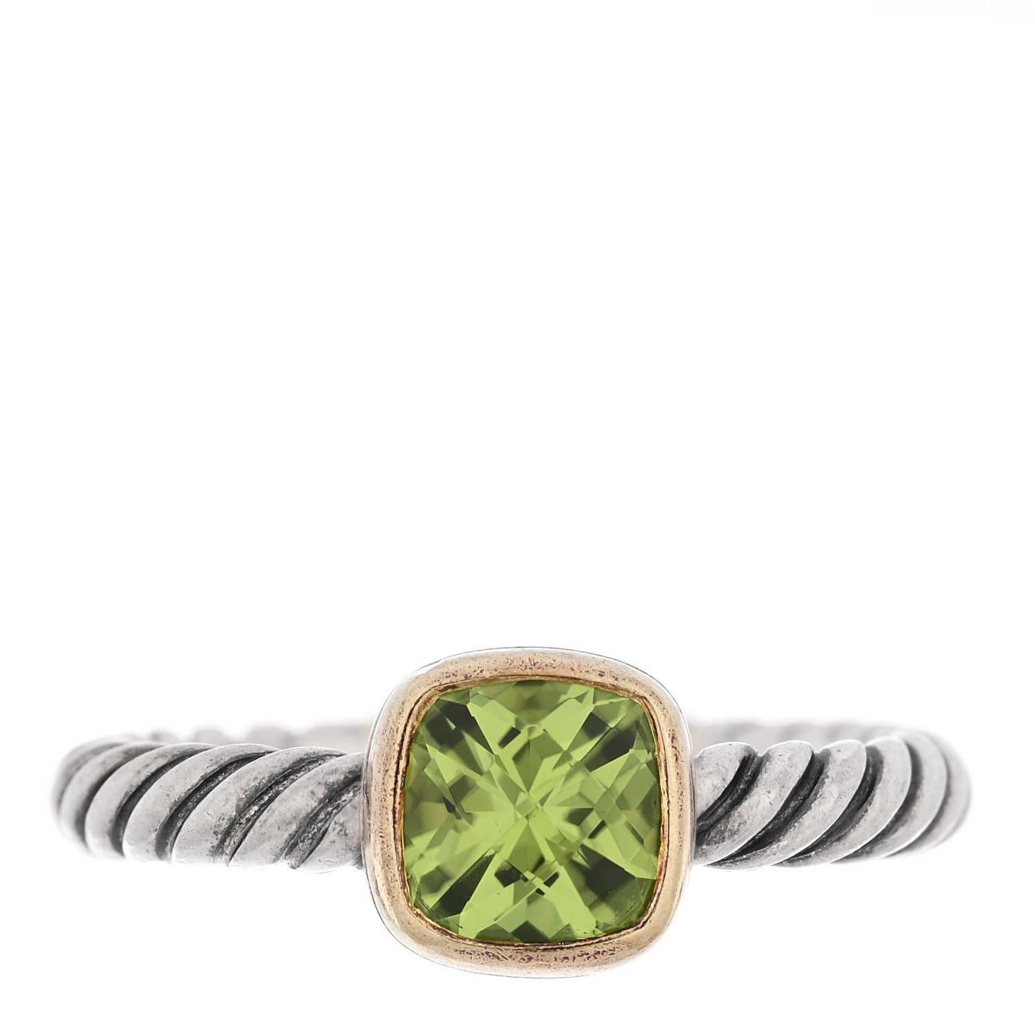 David Yurman Sterling Silver 18K Yellow Gold Peridot Cushion Ring 54 7 1 of 5