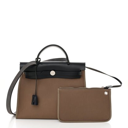 Hermes Vache Hunter Toile Herbag Zip 31 PM Etoupe Bleu Indigo 3 of 12