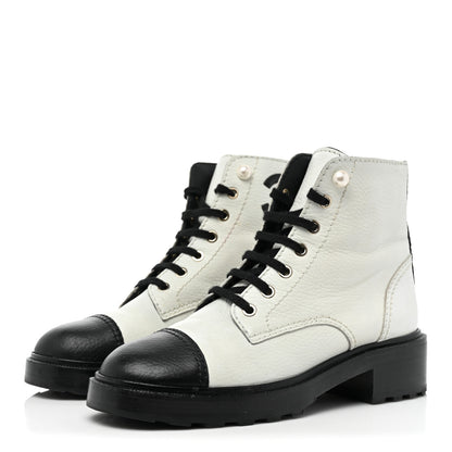 Chanel Lambskin Grained Calfskin CC Cap Toe Short Boots 39.5 White Black 3 of 14