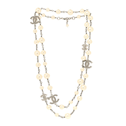 Chanel Crystal Pearl CC Long Necklace Silver 3 of 5