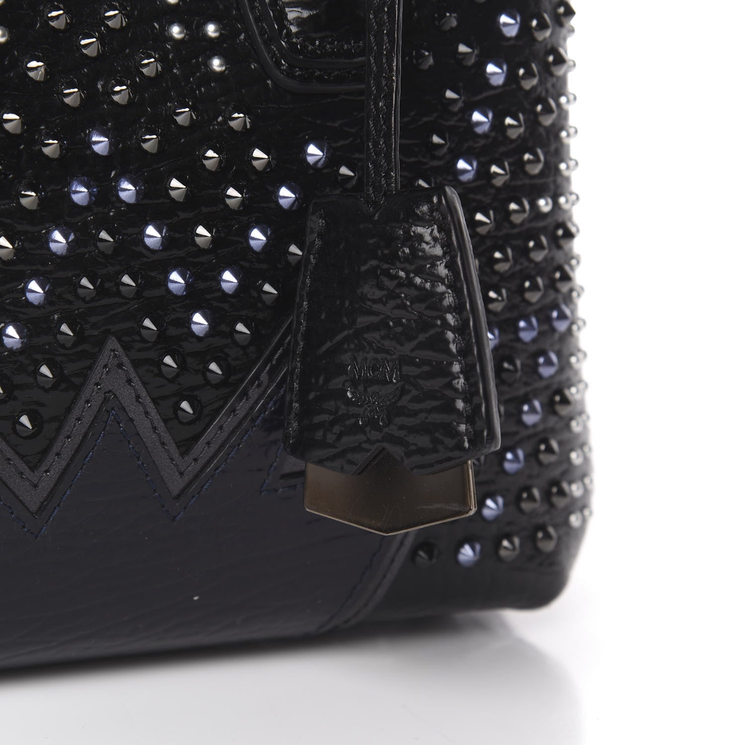 MCM Calfskin Studded Cyber Studs Mini Milla Tote Black 8 of 8