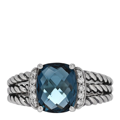 David Yurman Sterling Silver Diamond Hampton Blue Topaz 10mm Petite Wheaton Ring 58 8.5 1 of 5