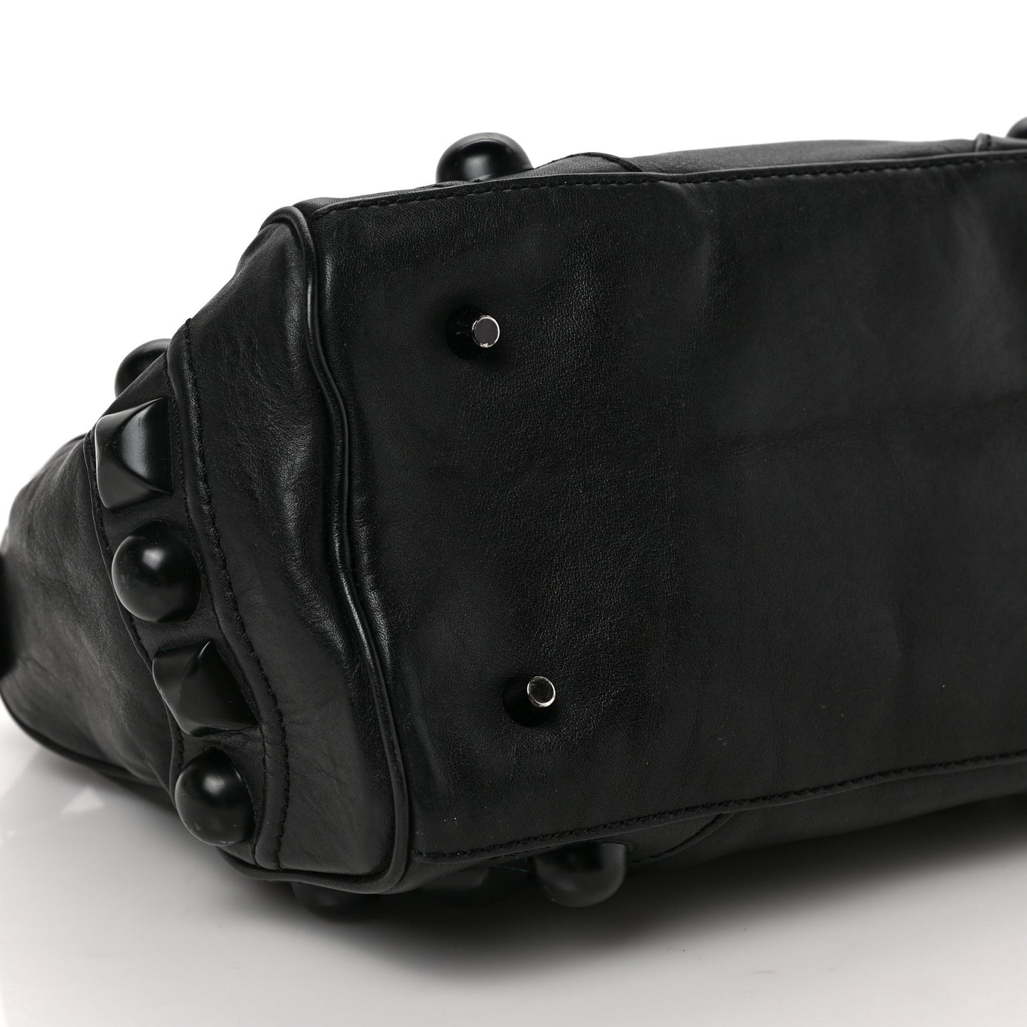 Calfskin Mega Stud Chester Bowling Bag Black