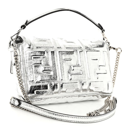 Fendi Vitello Catalan Mirror FF 1974 Embossed Mini Baguette Argento 3 of 9
