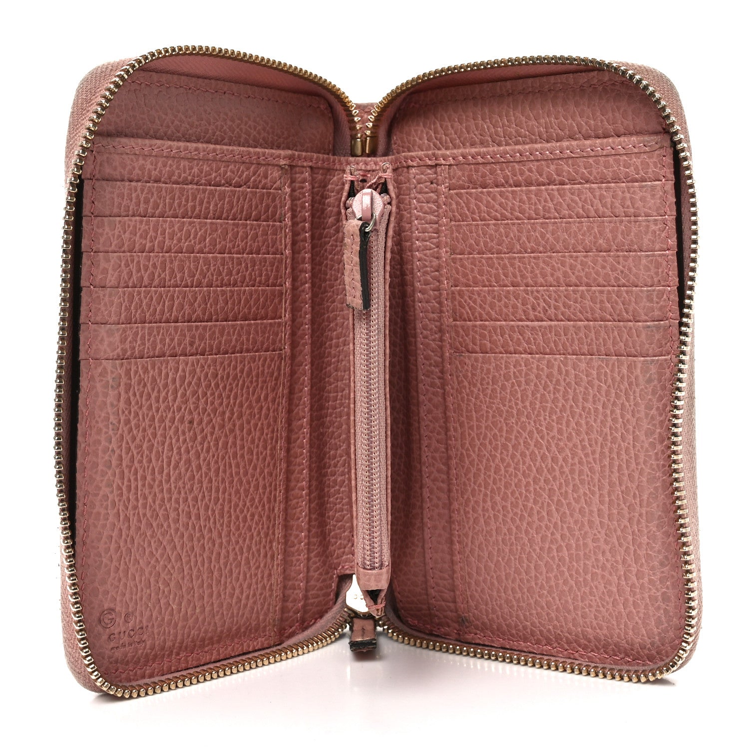 Gucci Monogram Dollar Calfskin Zip Around Compact Wallet Beige Ebony Soft Pink 5 of 9
