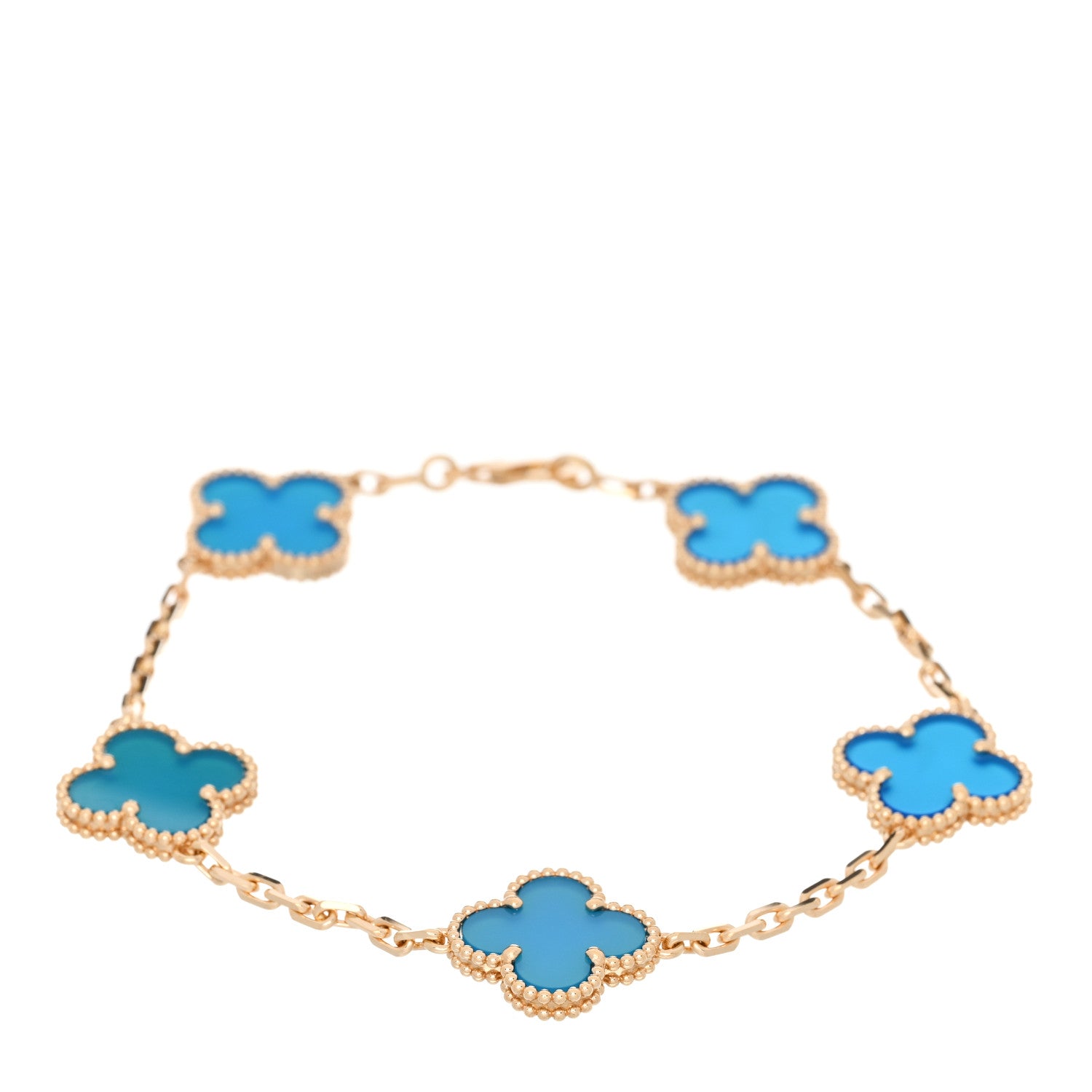 Van Cleef & Arpels 18K Yellow Gold Blue Agate 5 Motifs Vintage Alhambra Bracelet 1 of 4