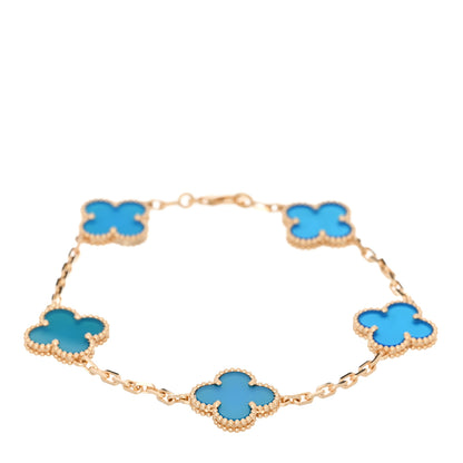 Van Cleef & Arpels 18K Yellow Gold Blue Agate 5 Motifs Vintage Alhambra Bracelet 1 of 4
