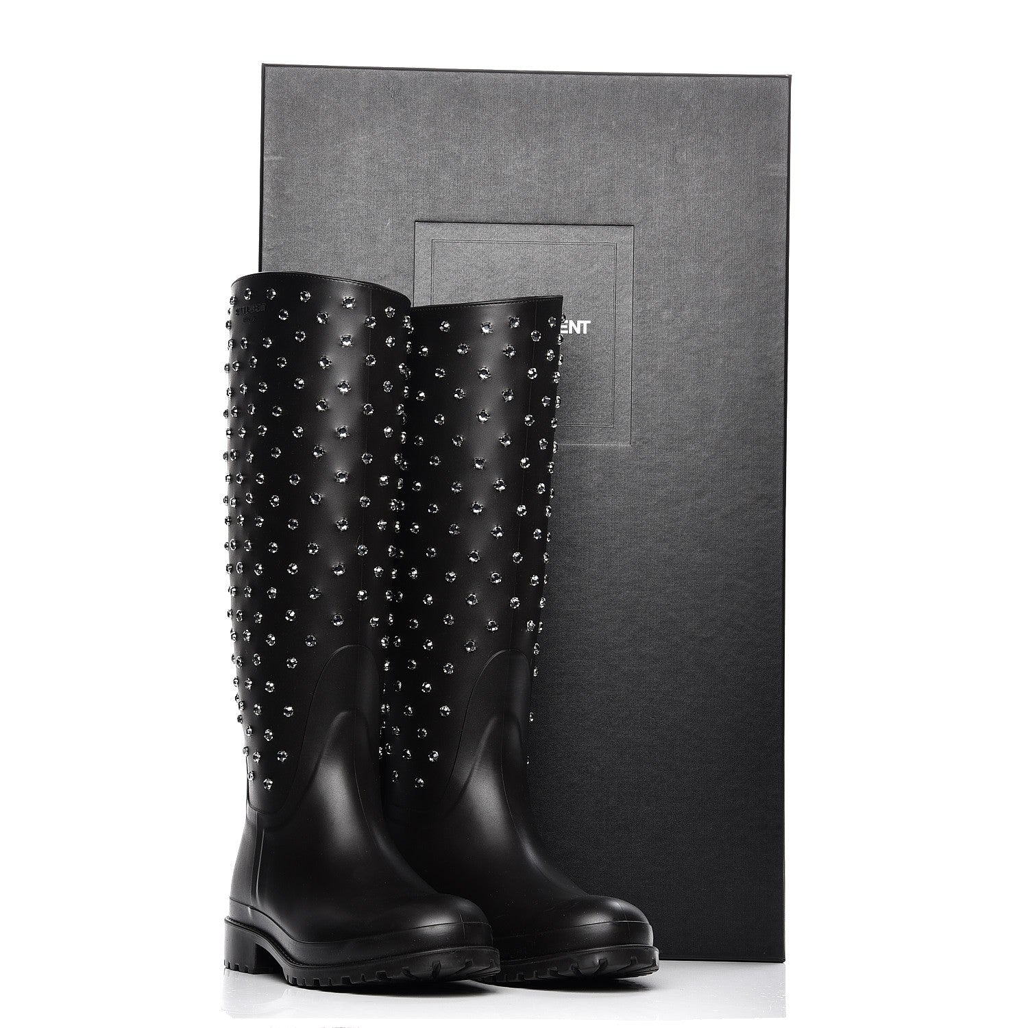 Saint Laurent Rubber Crystal Rain Boots 37 Nero Black 9 of 9