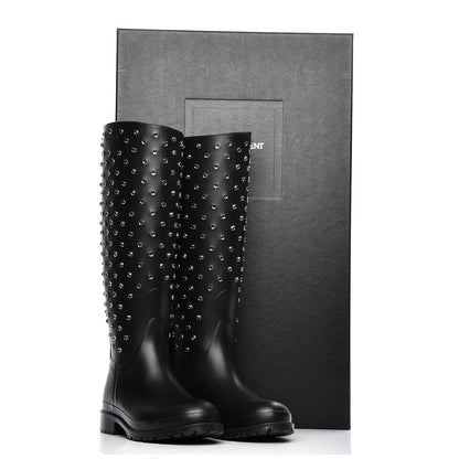 Saint Laurent Rubber Crystal Rain Boots 37 Nero Black 9 of 9