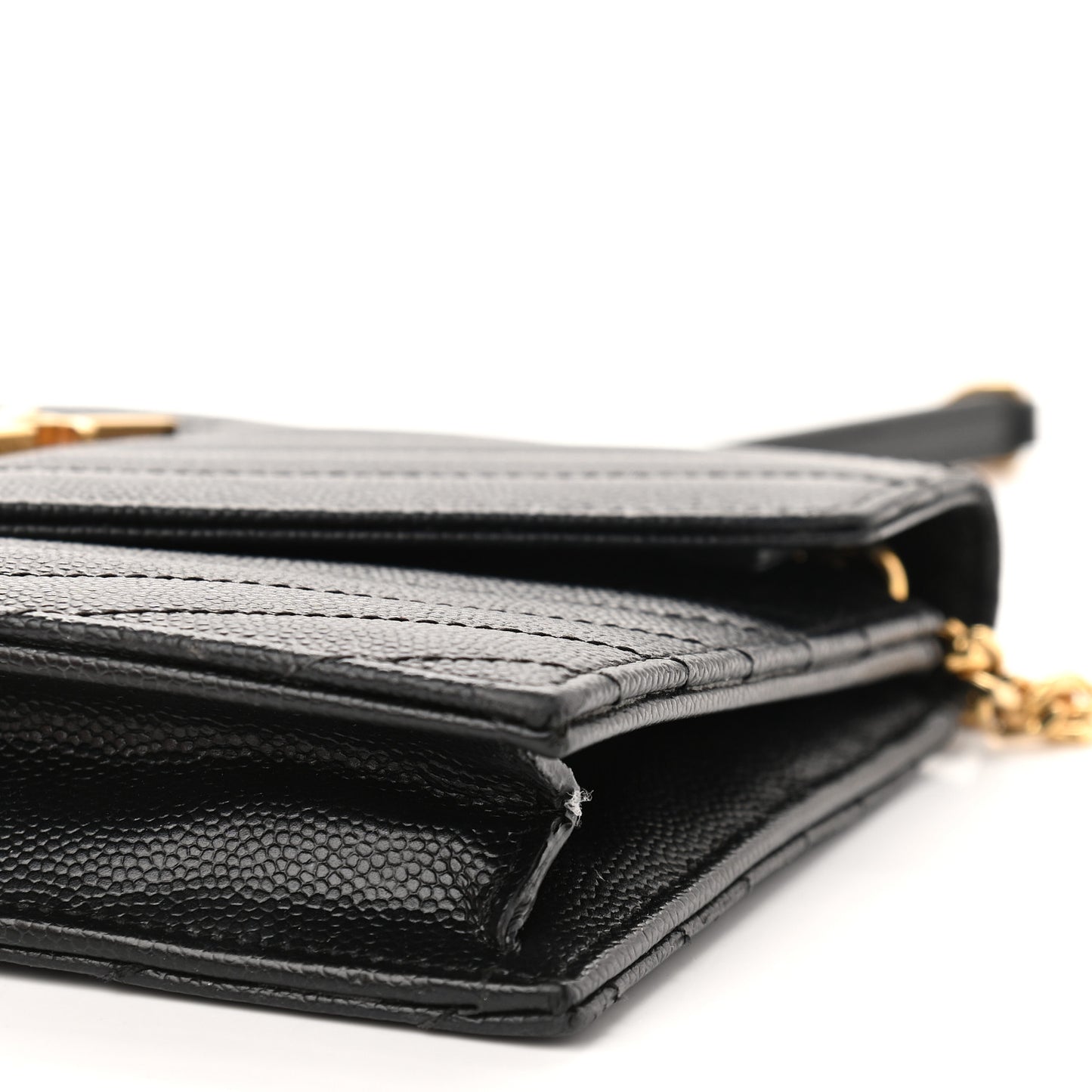 Grain De Poudre Matelasse Chevron Monogram Envelope Chain Wallet Black