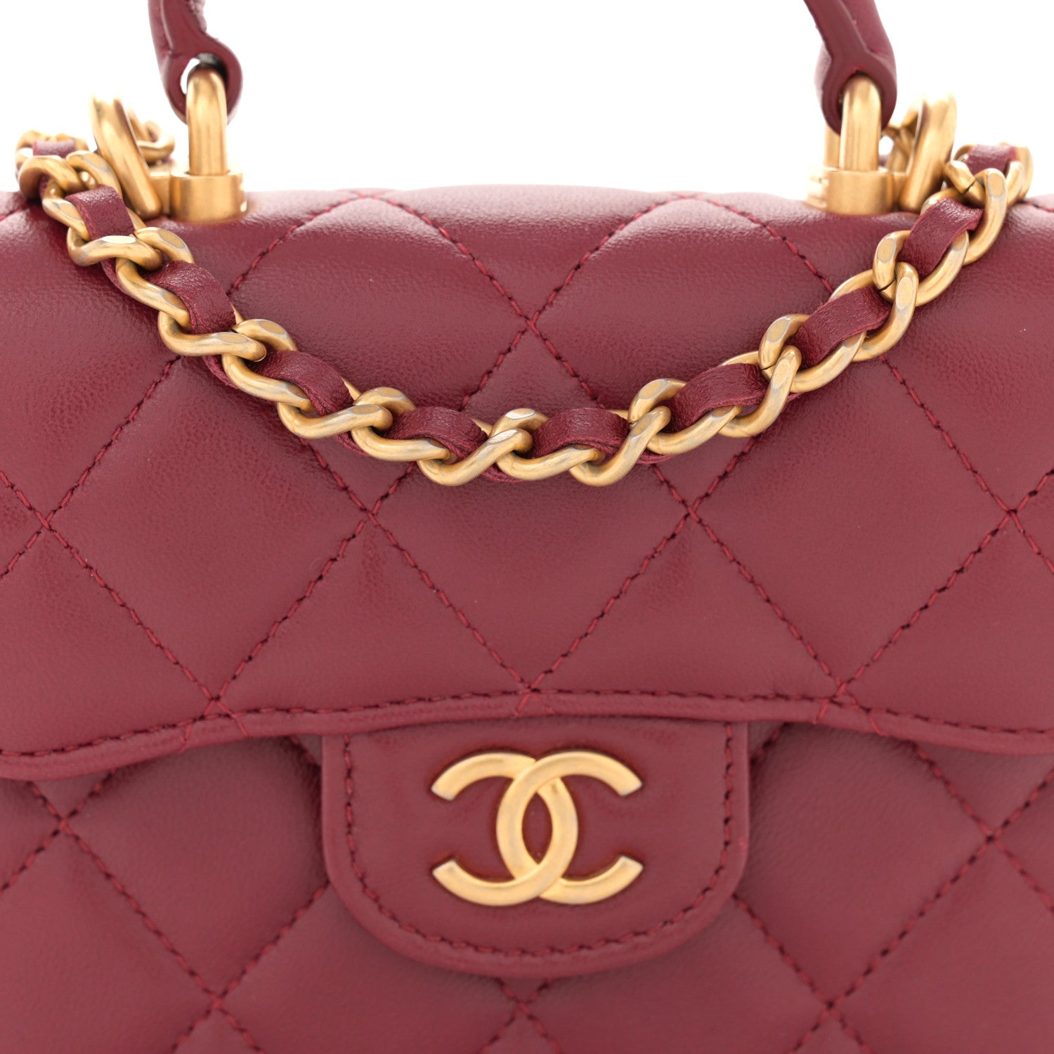 Chanel Lambskin Quilted Top Handle Flap Coin Purse With Chain Burgundy 9 of 13
