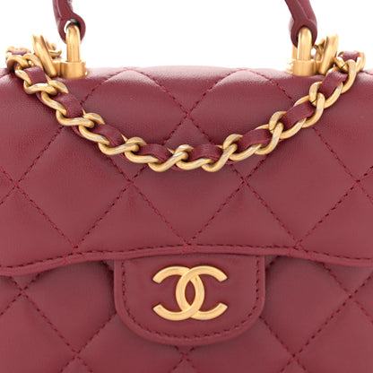 Chanel Lambskin Quilted Top Handle Flap Coin Purse With Chain Burgundy 9 of 13