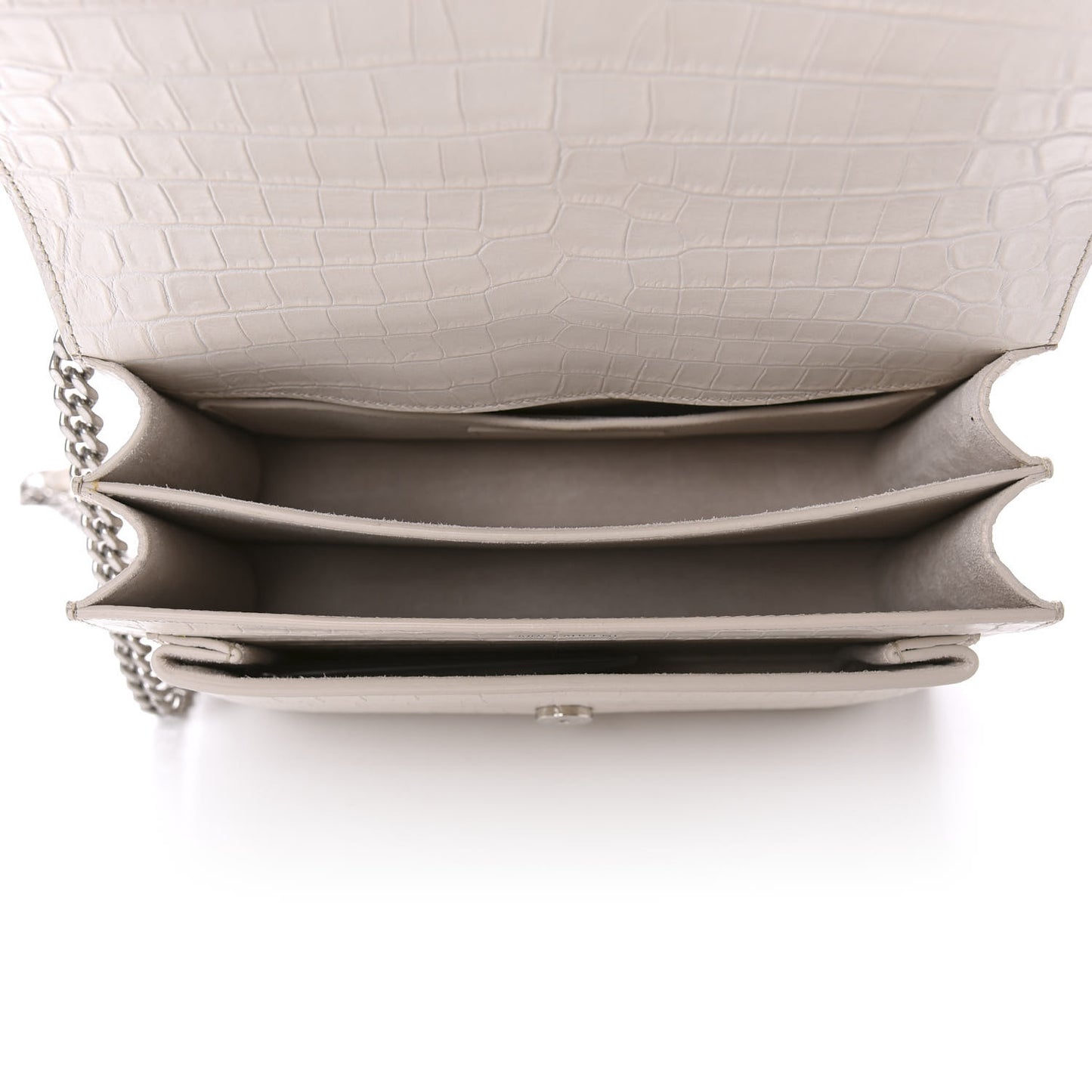 Calfskin Crocodile Embossed Medium Monogram Gris Perle
