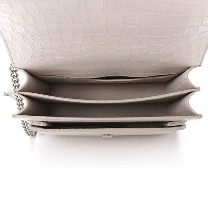 Saint Laurent Calfskin Crocodile Embossed Medium Monogram Gris Perle 5 of 10