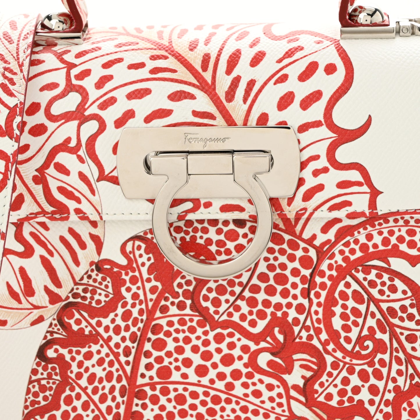 Calfskin Printed Small Iconic Top Handle Bag White Red