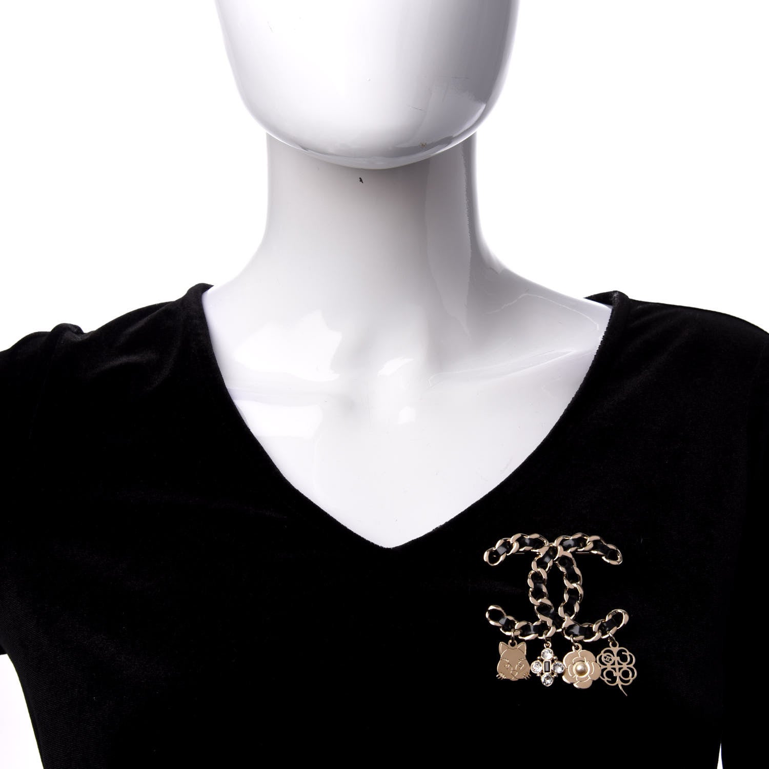 Chanel Lambskin Crystal Chain CC Charms Brooch Black Gold 2 of 5