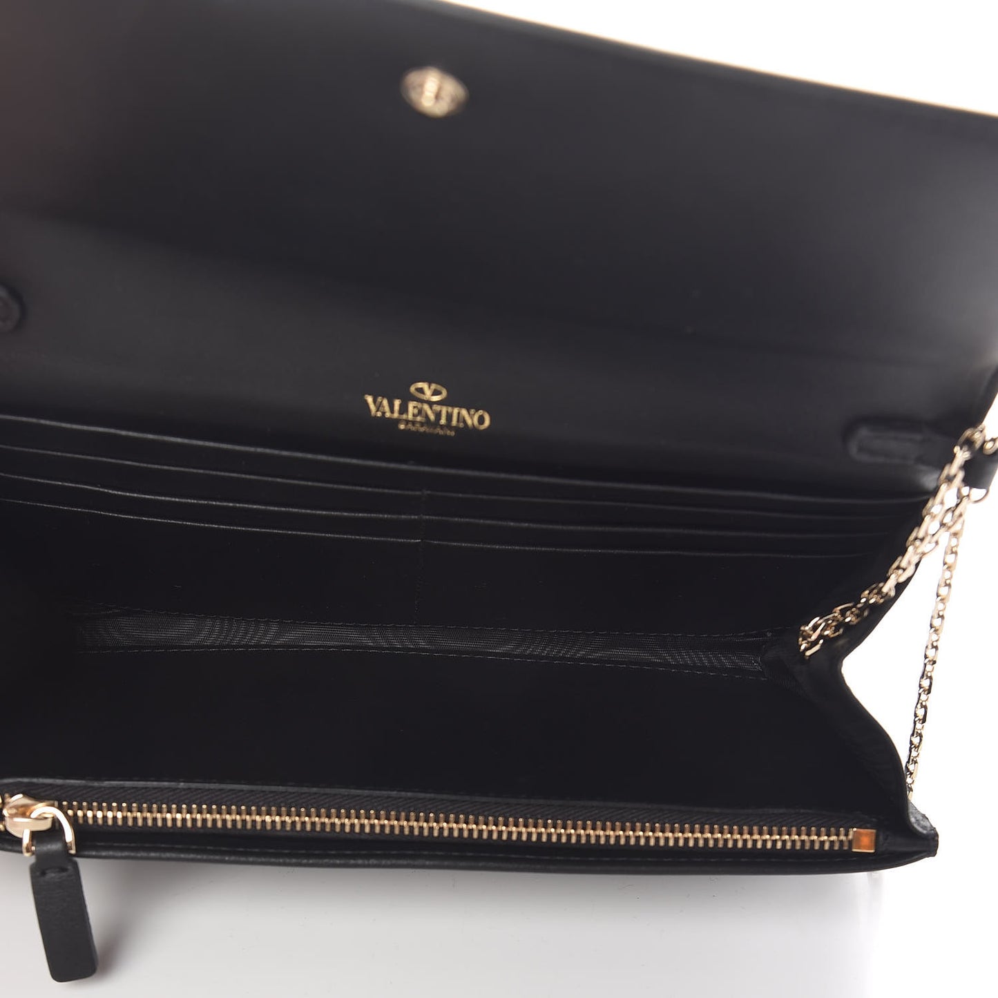 Vitello Rockstud Crossbody Wallet on Chain Black