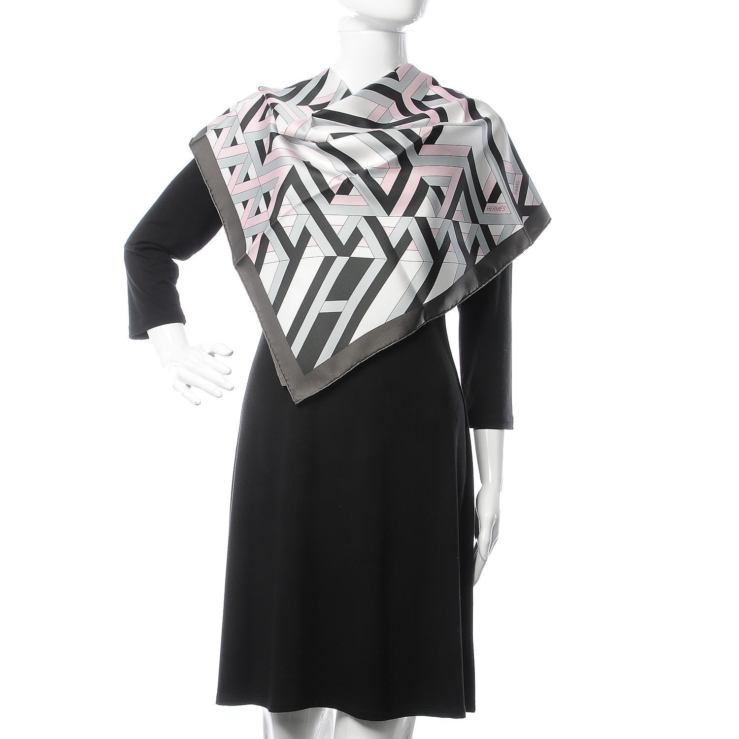 Hermes Silk Carre Cube Scarf 90 Anthracite White Rose Pale 2 of 6