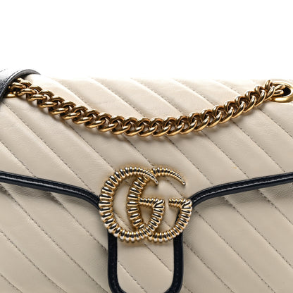 Gucci Vintage Effect Calfskin Matelasse Diagonal Small Torchon GG Marmont Shoulder Bag Mystic White Blue Agata 9 of 11