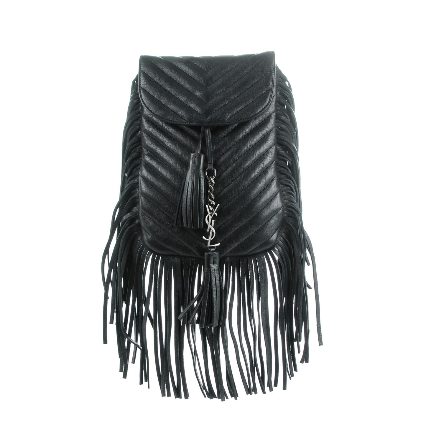 Sheepskin Matelasse Chevron Fringe Small Monogram Anita Crossbody Bag Black