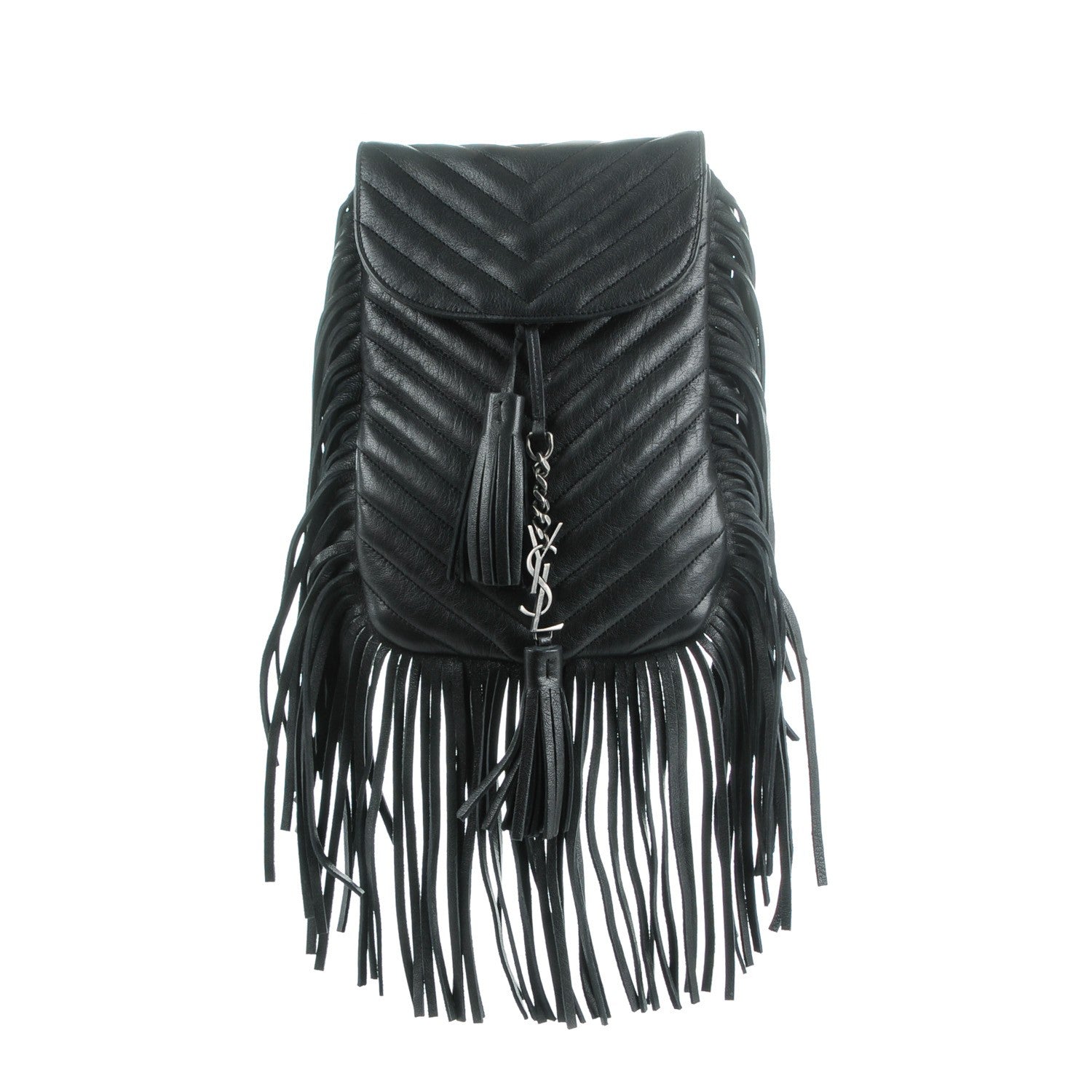 Saint Laurent Sheepskin Matelasse Chevron Fringe Small Monogram Anita Crossbody Bag Black 1 of 6
