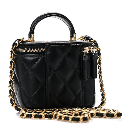 Chanel Lambskin Quilted Top Handle Mini Vanity Case With Chain Black 3 of 10