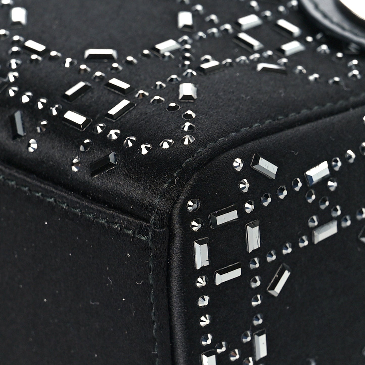 Satin Crystal Cannage Mini Lady Dior Black