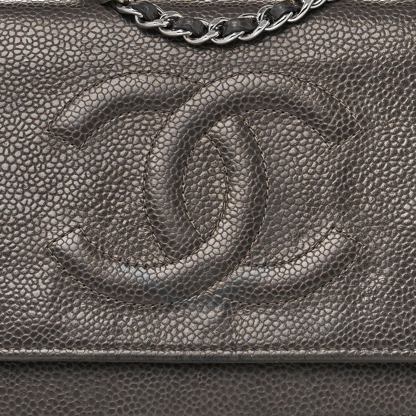 Metallic Caviar Timeless CC Wallet On Chain WOC Dark Silver