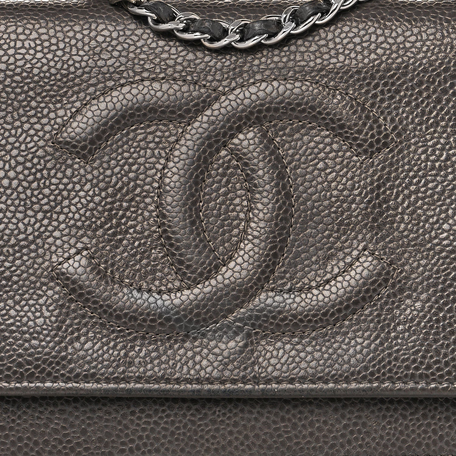 Chanel Metallic Caviar Timeless CC Wallet On Chain WOC Dark Silver 10 of 16