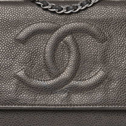 Chanel Metallic Caviar Timeless CC Wallet On Chain WOC Dark Silver 10 of 16