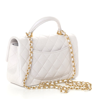 Chanel Iridescent Lambskin Quilted Mini Top Handle Rectangular Flap White 3 of 9